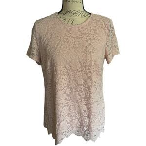 Teddi Rose Pink Floral Lace Layered Short Sleeve Shirt Size Large